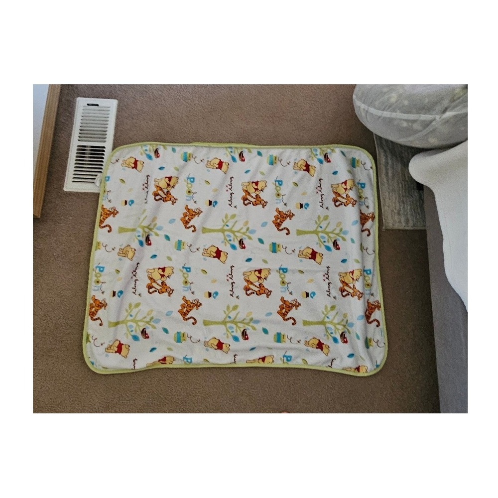 Disney Winnie the Pooh Tigger Baby Blanket White Green Fleece 30x40 RN 99584